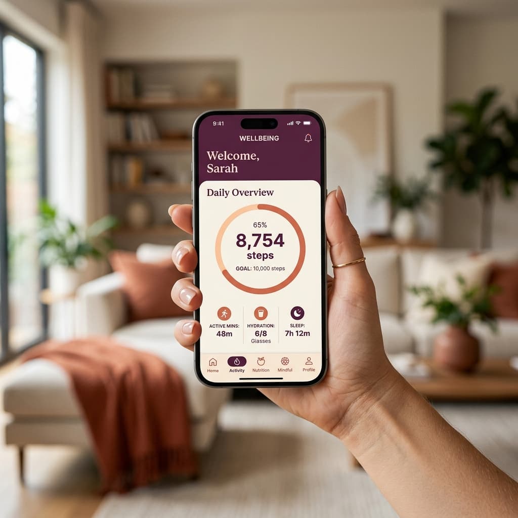 A high-end smartphone displaying a clean, modern health tracking interface