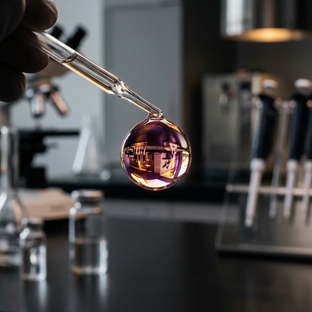Abstract macro photograph of a light-refracting droplet, symbolizing the complexity of hormonal blood markers