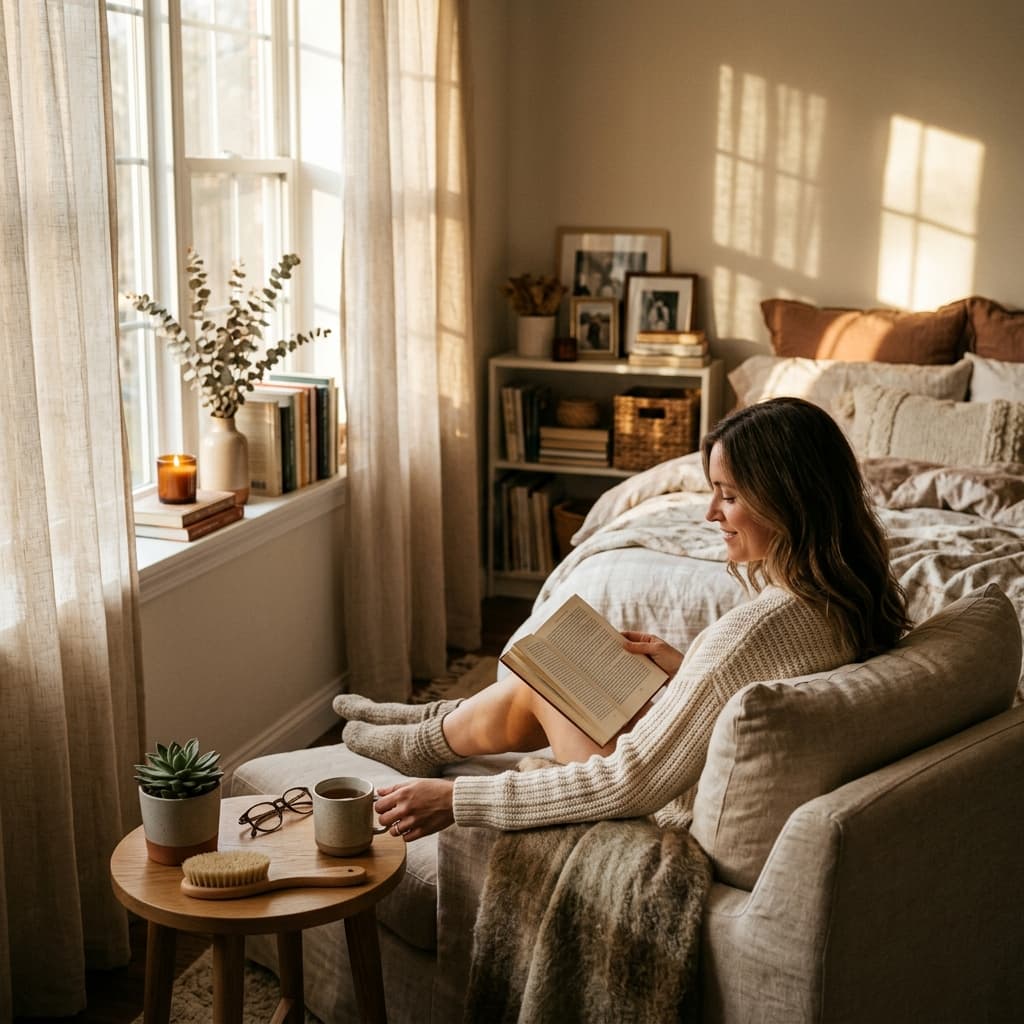 A sophisticated, soft-focus lifestyle image representing intimacy and self-care