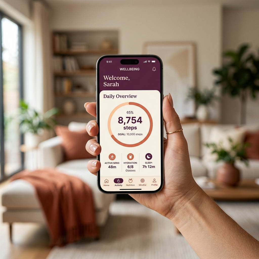 A high-end smartphone displaying a clean, modern health tracking interface
